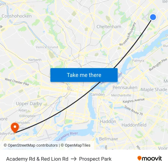 Academy Rd & Red Lion Rd to Prospect Park map