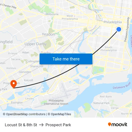 Locust St & 8th St to Prospect Park map