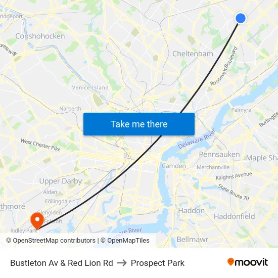 Bustleton Av & Red Lion Rd to Prospect Park map
