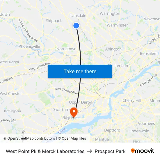 West Point Pk & Merck Laboratories to Prospect Park map