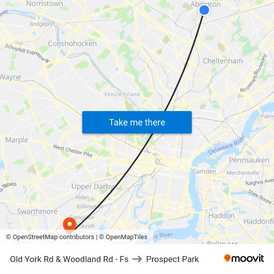Old York Rd & Woodland Rd - Fs to Prospect Park map