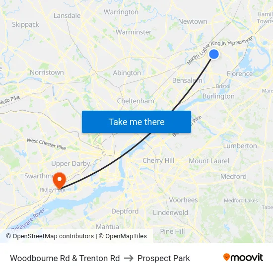 Woodbourne Rd & Trenton Rd to Prospect Park map