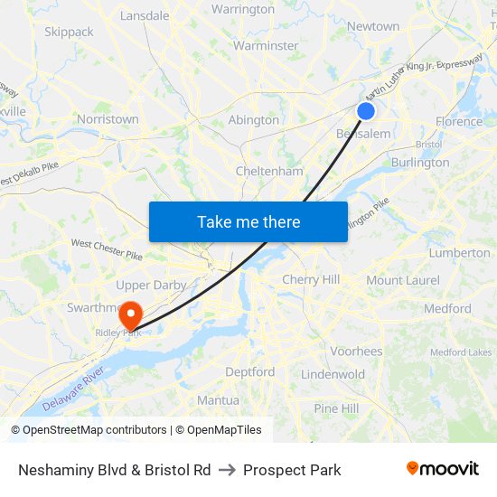 Neshaminy Blvd & Bristol Rd to Prospect Park map