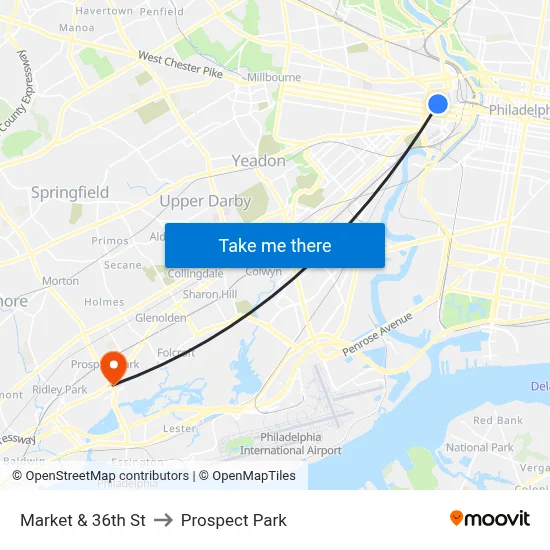 Market & 36th St to Prospect Park map