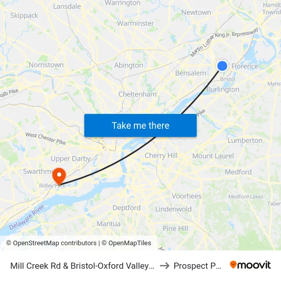 Mill Creek Rd & Bristol-Oxford Valley Rd to Prospect Park map