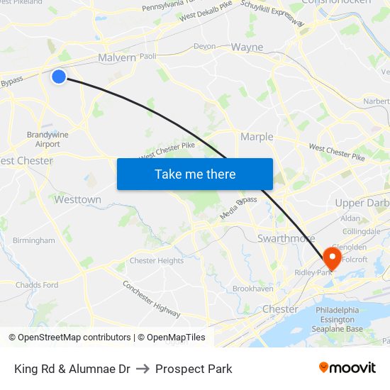 King Rd & Alumnae Dr to Prospect Park map