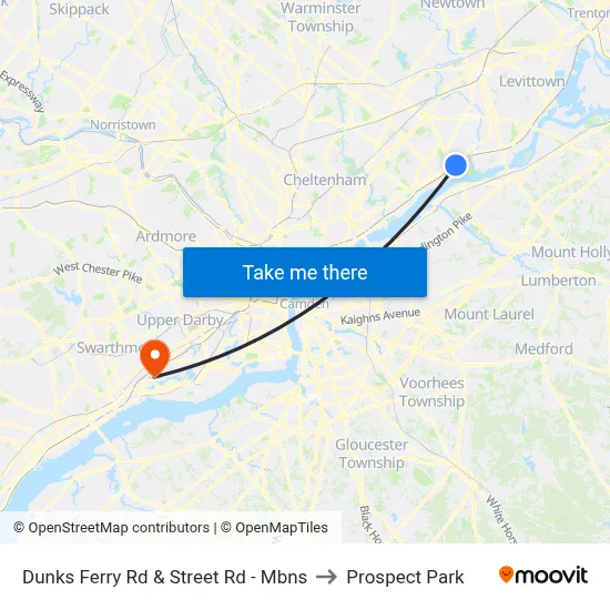 Dunks Ferry Rd & Street Rd - Mbns to Prospect Park map