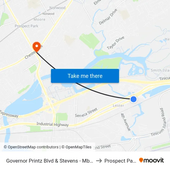 Governor Printz Blvd & Stevens - Mbns to Prospect Park map