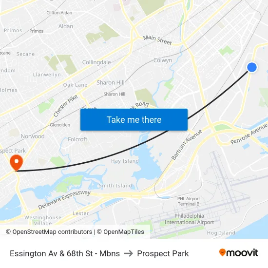 Essington Av & 68th St - Mbns to Prospect Park map
