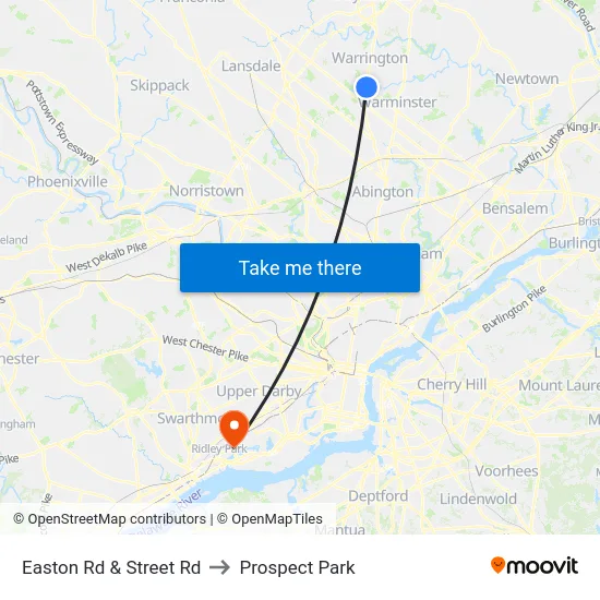 Easton Rd & Street Rd to Prospect Park map