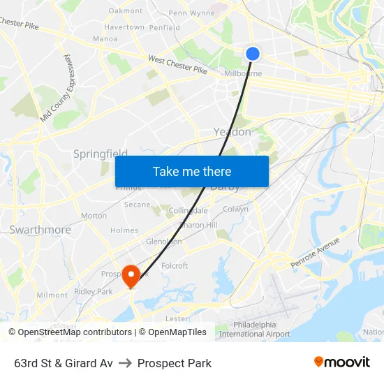 63rd St & Girard Av to Prospect Park map