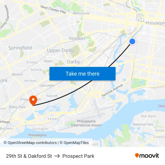 29th St & Oakford St to Prospect Park map