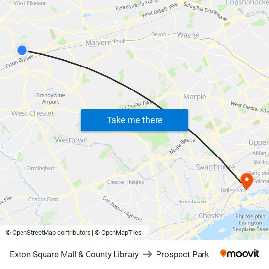 Exton Square Mall & County Library to Prospect Park map