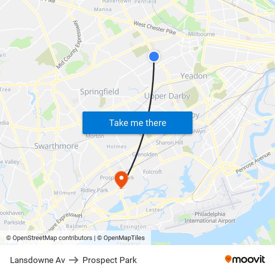 Lansdowne Av to Prospect Park map