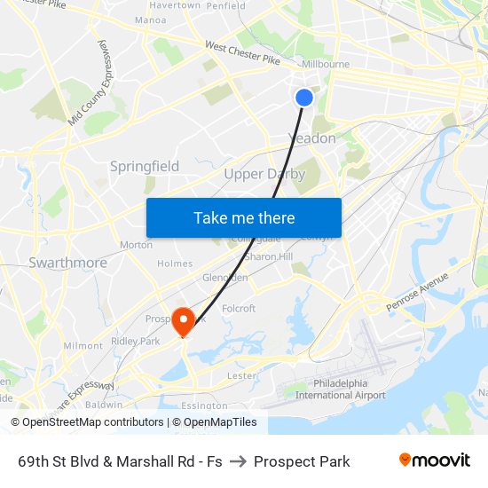 69th St Blvd & Marshall Rd - Fs to Prospect Park map