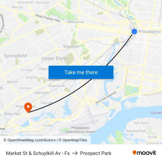 Market St & Schuylkill Av - Fs to Prospect Park map