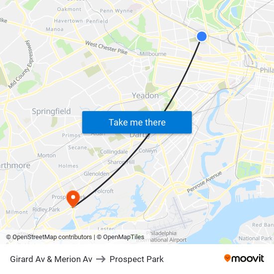 Girard Av & Merion Av to Prospect Park map