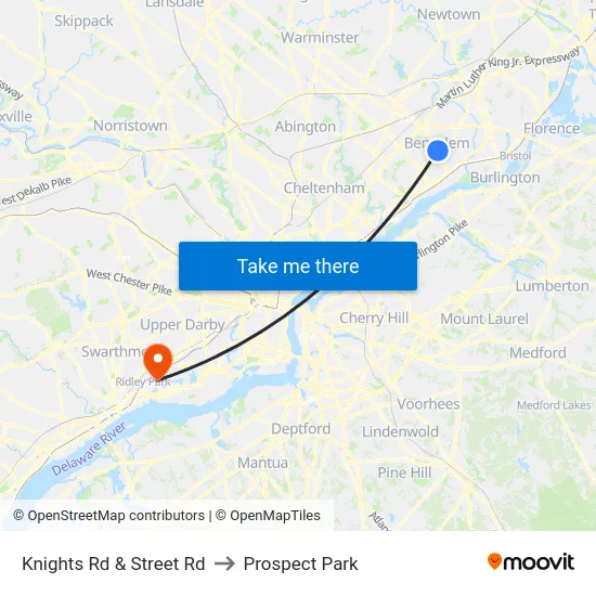 Knights Rd & Street Rd to Prospect Park map