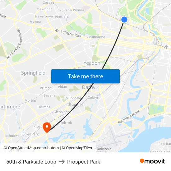50th & Parkside Loop to Prospect Park map