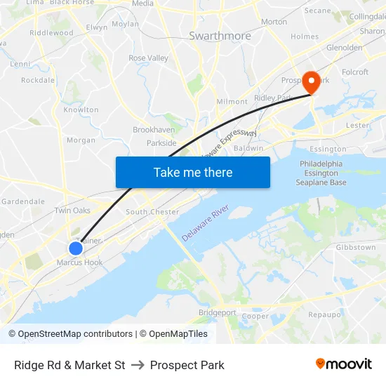 Ridge Rd & Market St to Prospect Park map