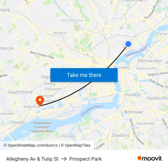 Allegheny Av & Tulip St to Prospect Park map