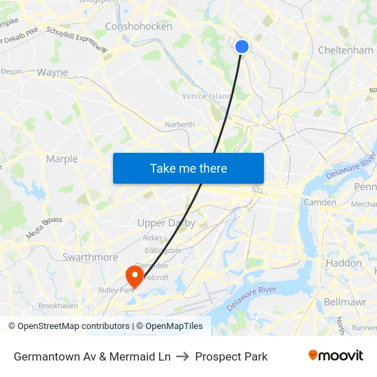 Germantown Av & Mermaid Ln to Prospect Park map