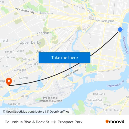 Columbus Blvd & Dock St to Prospect Park map