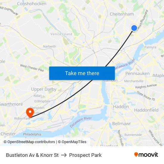 Bustleton Av & Knorr St to Prospect Park map