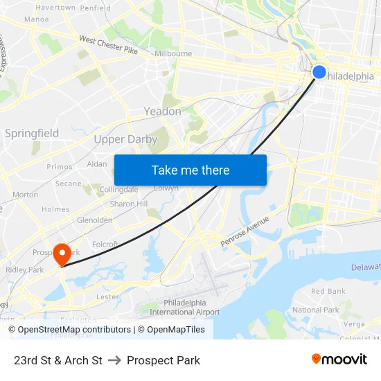 23rd St & Arch St to Prospect Park map