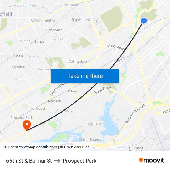 65th St & Belmar St to Prospect Park map