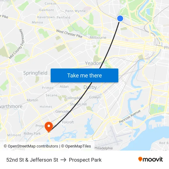 52nd St & Jefferson St to Prospect Park map