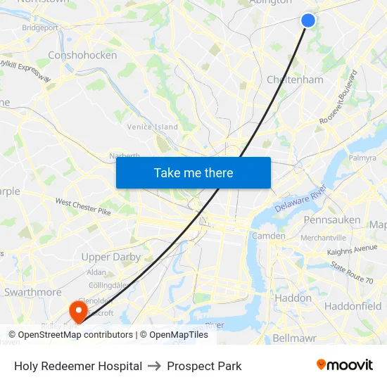 Holy Redeemer Hospital to Prospect Park map