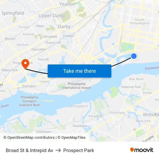 Broad St & Intrepid Av to Prospect Park map