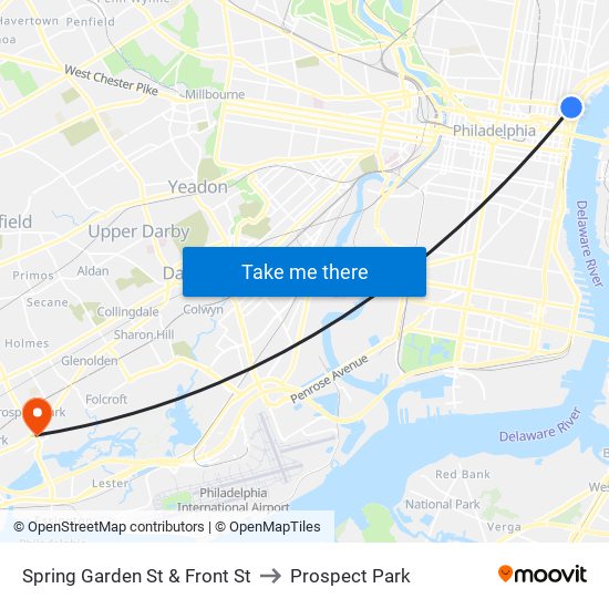 Spring Garden St & Front St to Prospect Park map