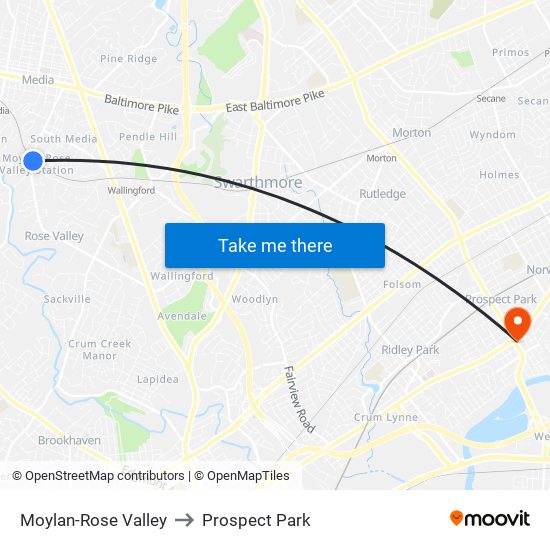 Moylan-Rose Valley to Prospect Park map