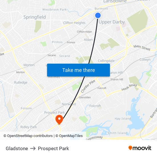 Gladstone to Prospect Park map