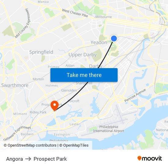 Angora to Prospect Park map