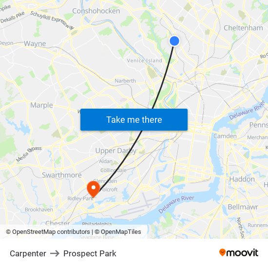 Carpenter to Prospect Park map