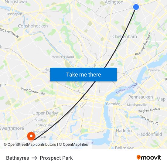 Bethayres to Prospect Park map