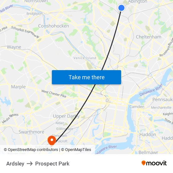 Ardsley to Prospect Park map