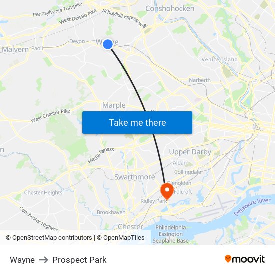 Wayne to Prospect Park map