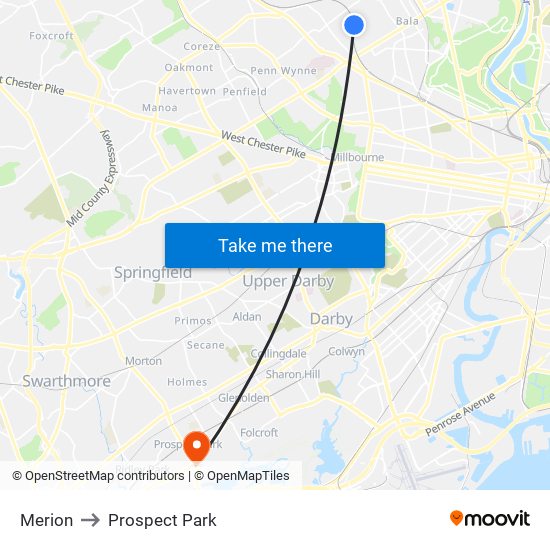 Merion to Prospect Park map