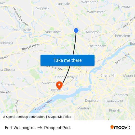 Fort Washington to Prospect Park map