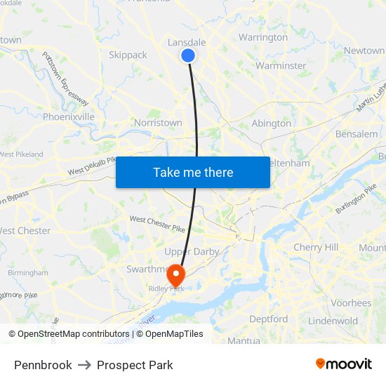 Pennbrook to Prospect Park map