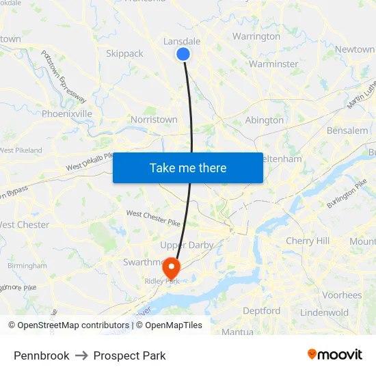Pennbrook to Prospect Park map