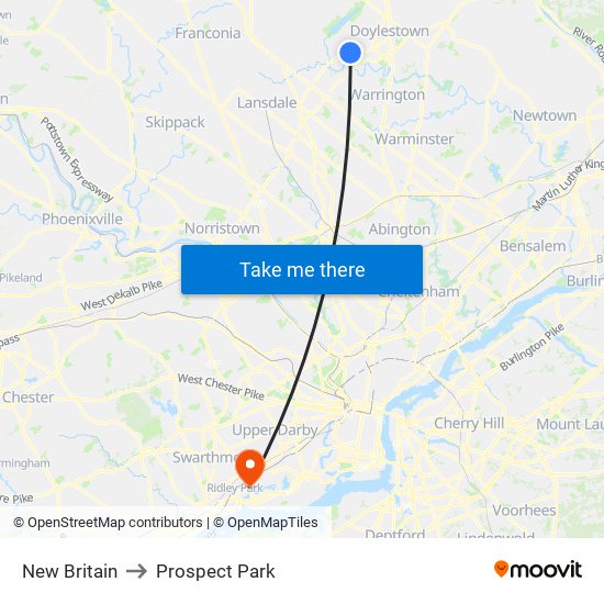 New Britain to Prospect Park map