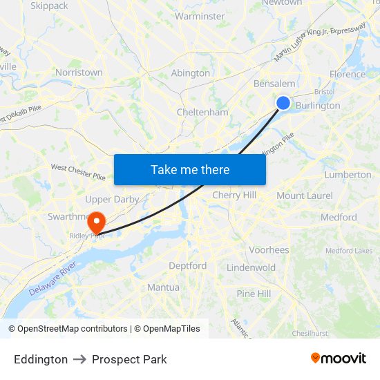 Eddington to Prospect Park map
