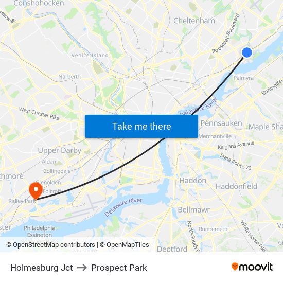 Holmesburg Jct to Prospect Park map