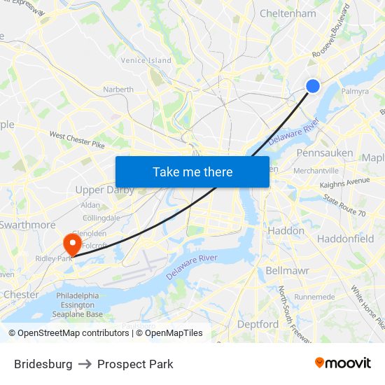 Bridesburg to Prospect Park map