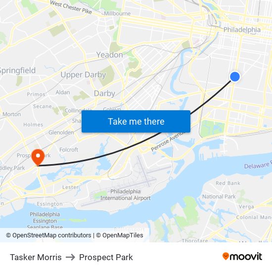 Tasker Morris to Prospect Park map